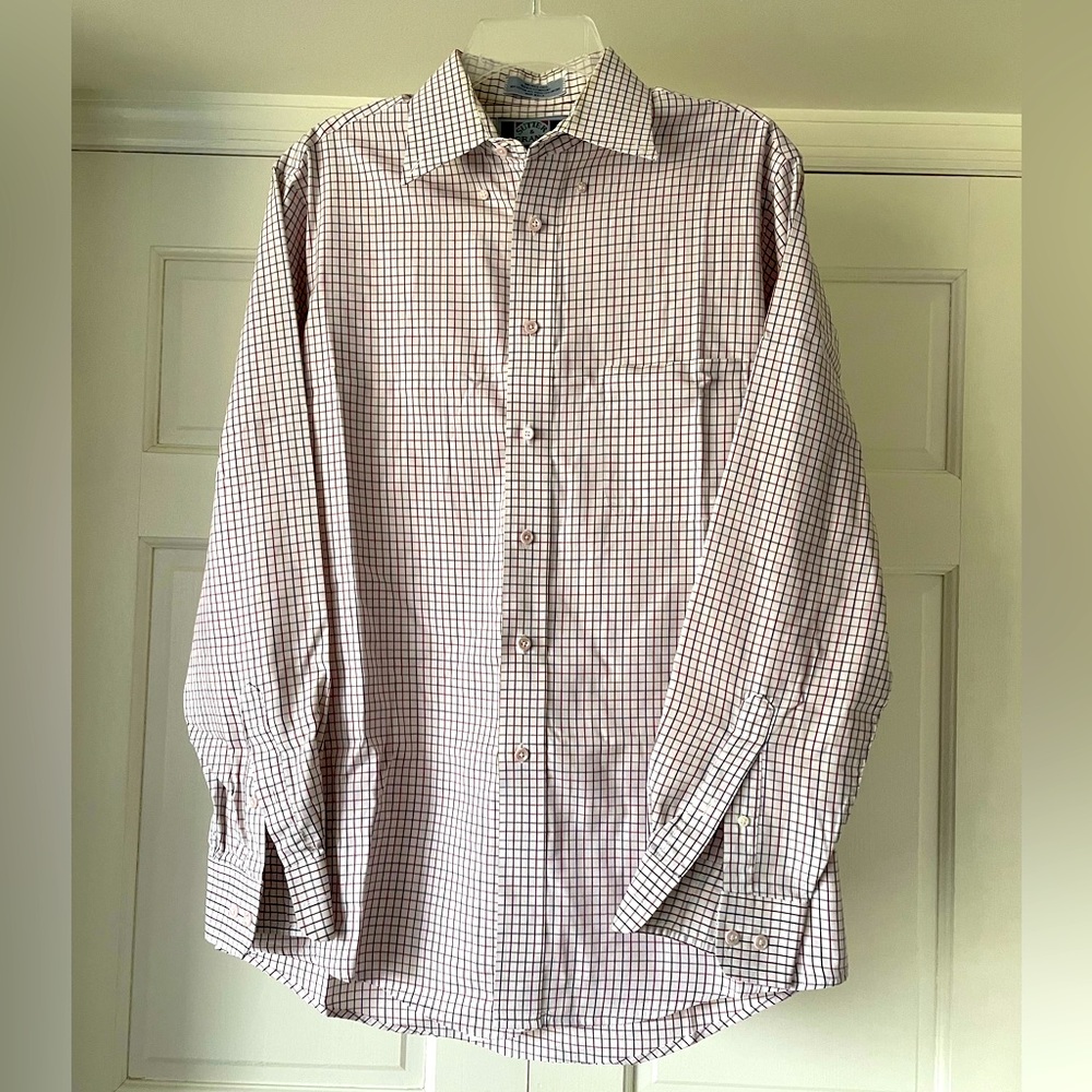 Button up windowpane plaid dress shirt, men size 15.5, 34/35